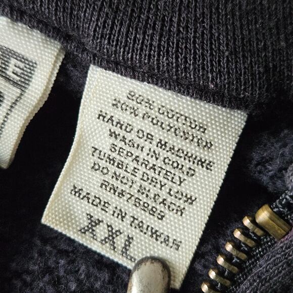 Vtg Converse All Star Sz XXL Black Full Zip Hoodie Cotton Distressed Sweatshirt - Picture 4 of 16